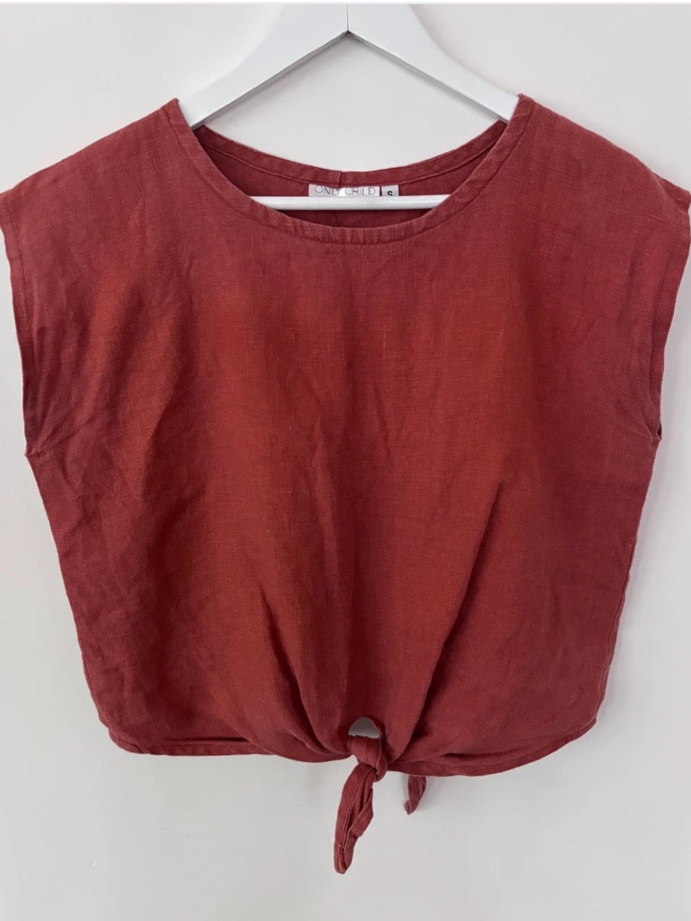 Tie-Front Linen Blend Top in Rust Sz Small